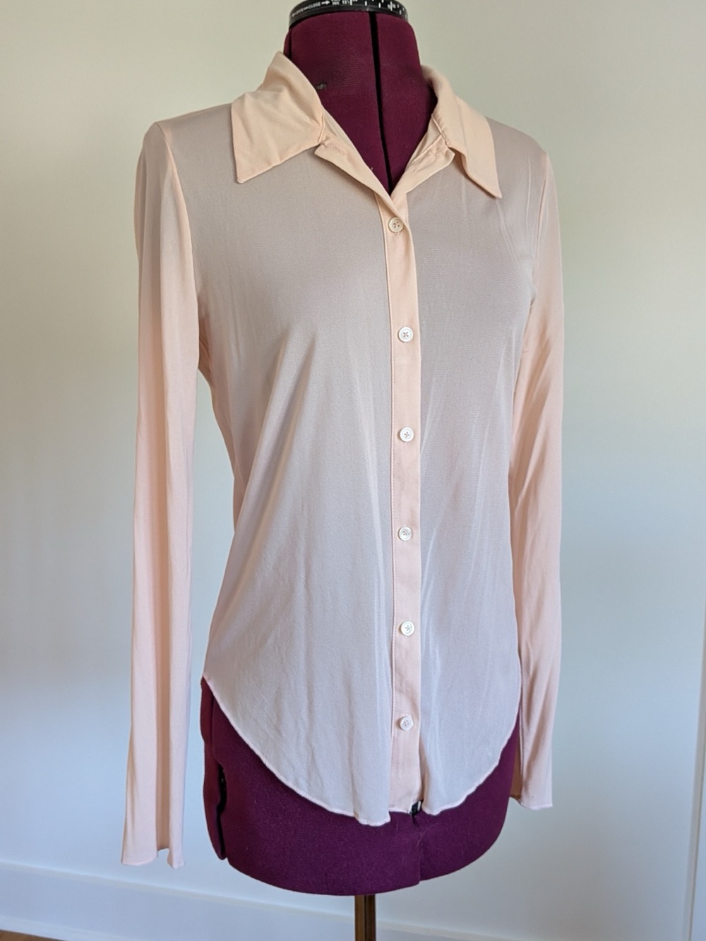 Wilfred Light Peach Button-Down Long Sleeve Blouse Mesh fabric